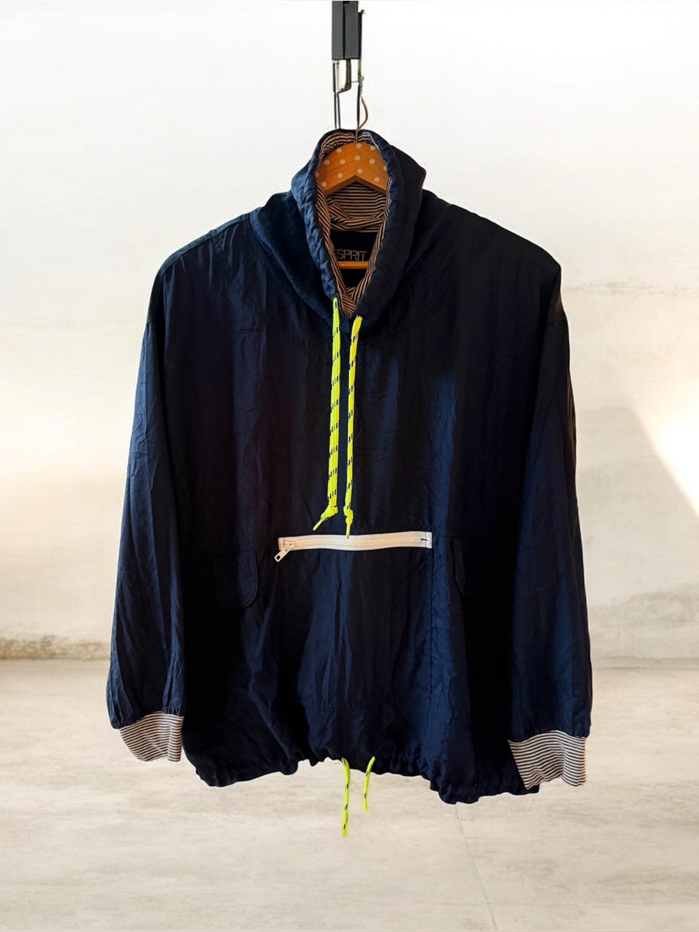 Vintage 1990s ESPRIT Sportiv Cowl-Neck Pullover Windbreaker Navy Blue Sz S